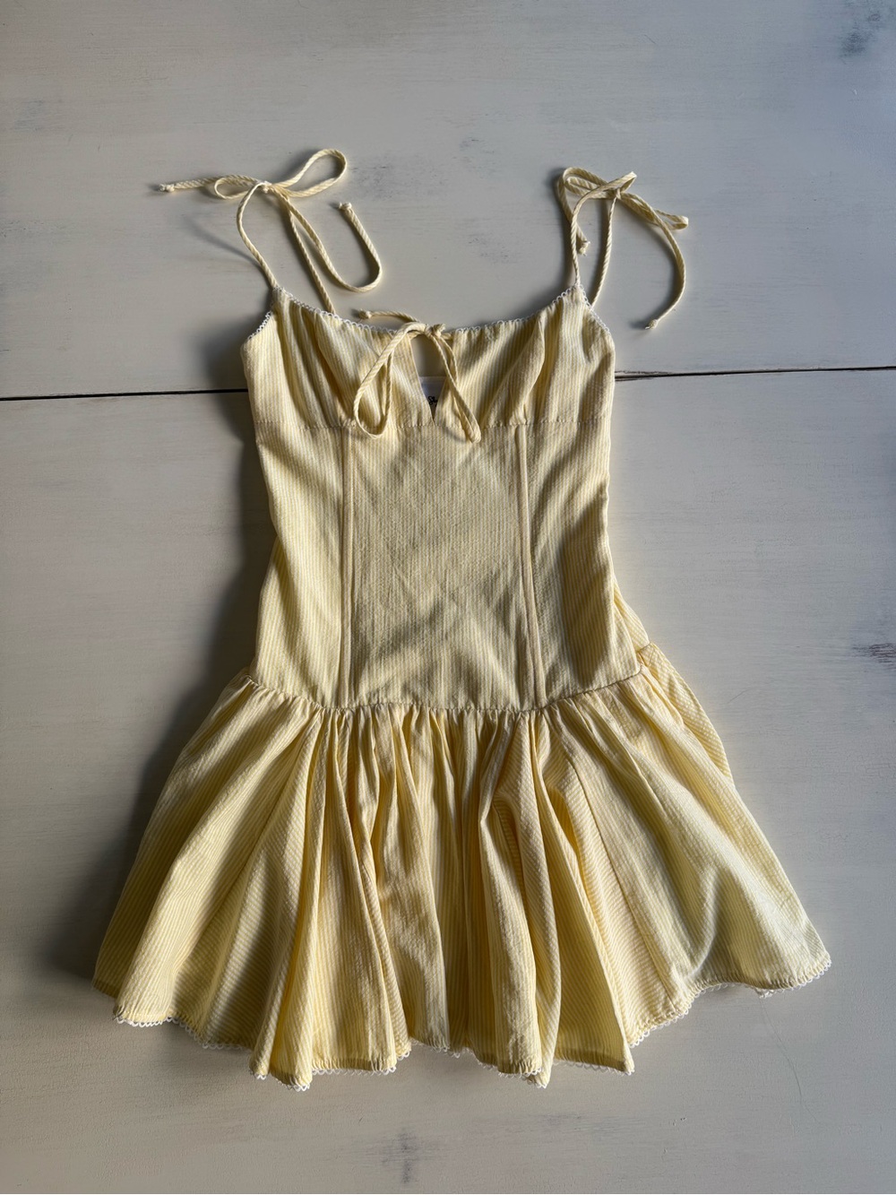 Yellow Striped Tie-Shoulder Sundress